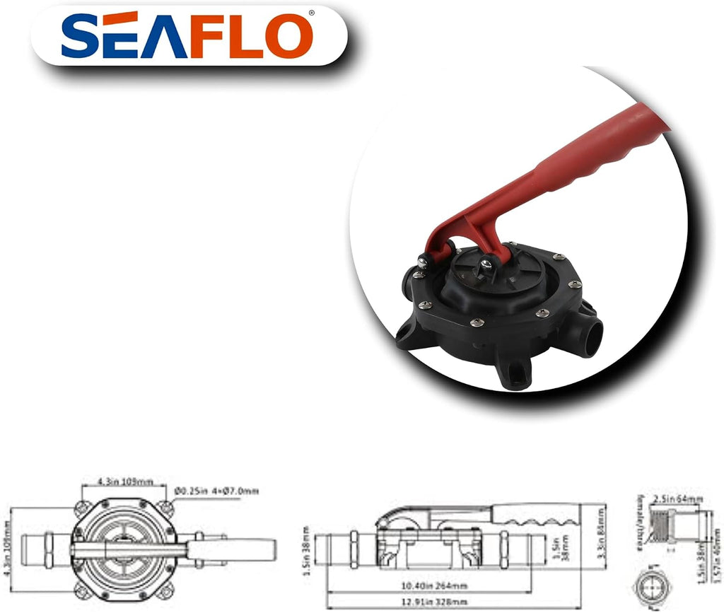 SEAFLO Boat Diaphragm Manual Hand Bilge Pump 720GPH Black by SEAFLO