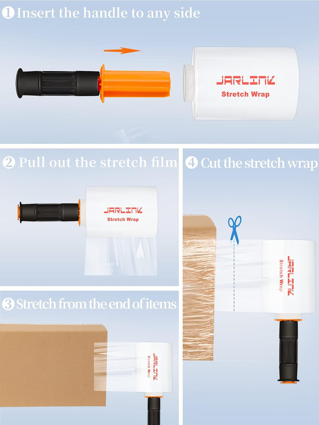 5" x 1000' Stretch Wrap, Shrink Pallet Film W/Handles, 4 Pack | Industrial Strength Stretch Film up to 650% Stretch