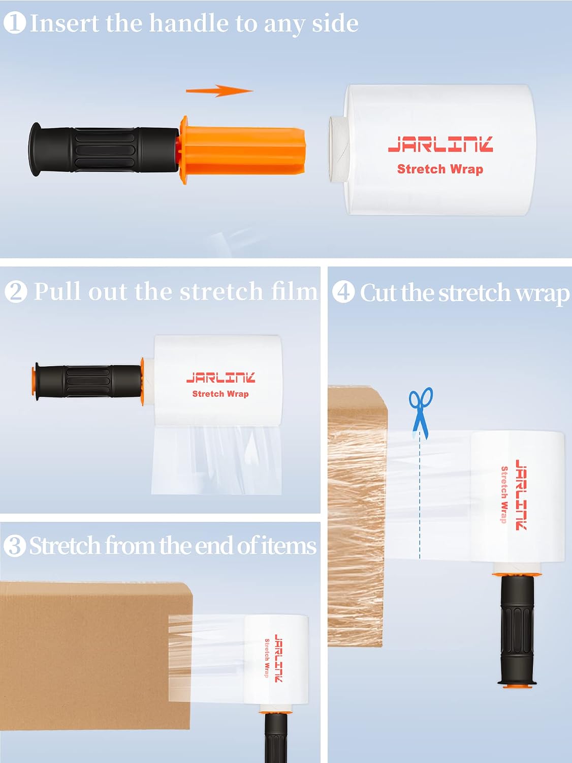 5" x 1000' Stretch Wrap, Shrink Pallet Film W/Handles, 4 Pack | Industrial Strength Stretch Film up to 650% Stretch