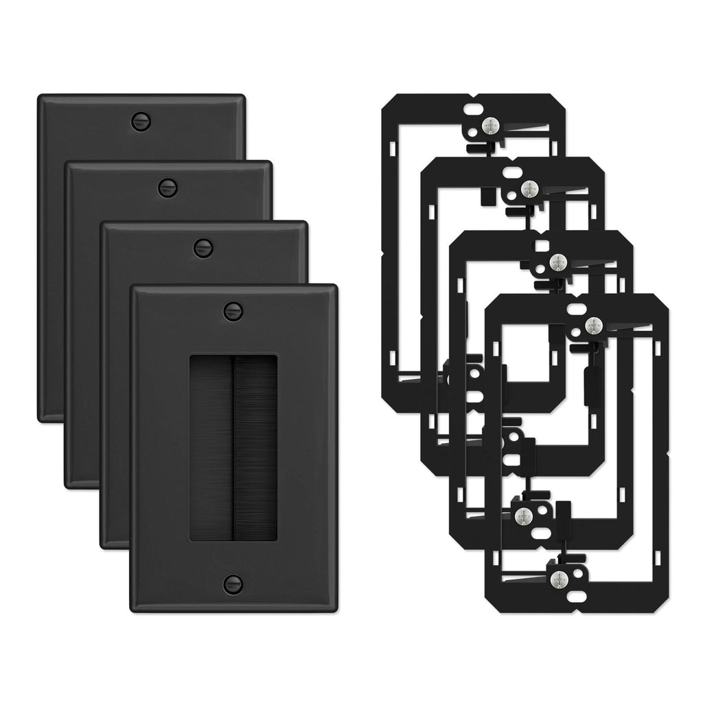 iwillink 4-Pack Brush Wall Plate with Low Voltage Mounting Bracket, Black