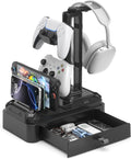 Headphone Stand with Drawer - Rotatable Headset & Detachable Controller Holder for Desk - Multifunctional Organizer