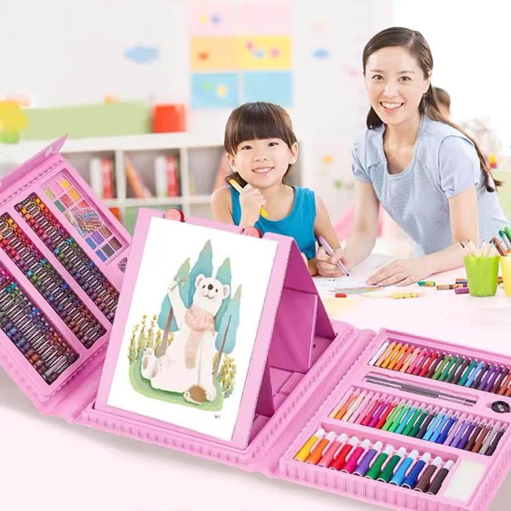 208 PCS Art Supplies, Drawing Art Kit for Kids Adults Art Set with Double Sided Trifold Easel, Oil Pastels, Crayons
