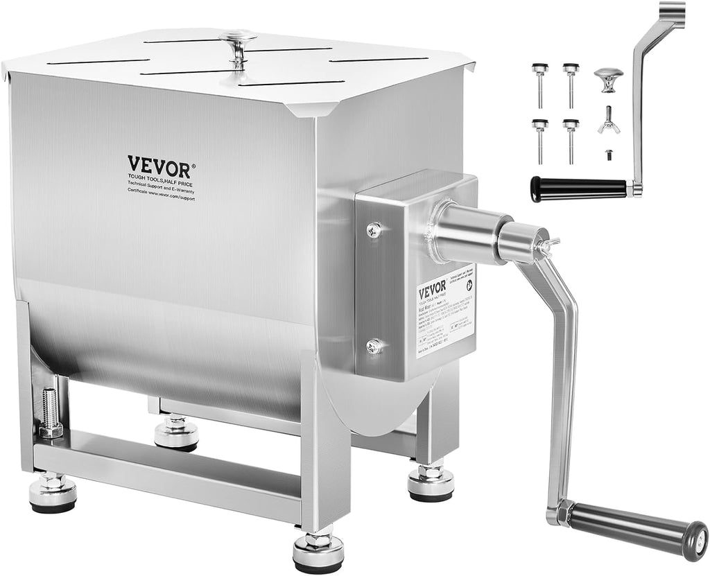 Manual Meat Mixer, 20L Fixed Tank – Heavy Duty Stainless Steel Hand Mixer for Ground Beef & Sausage, Max 30lb Mixing