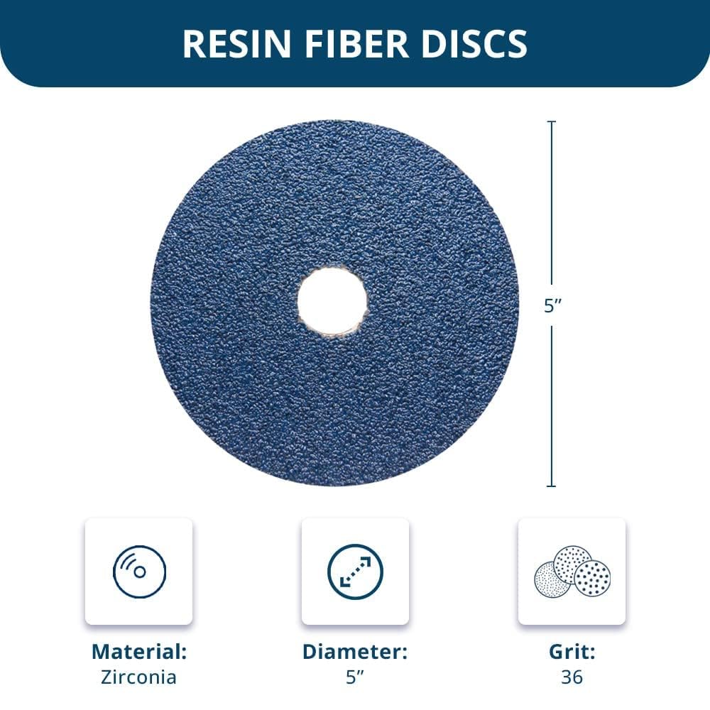 Benchmark Abrasives 5" Resin Fiber Sanding Discs, 36 Grit, 25-Count