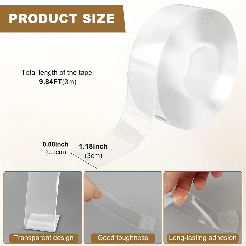 9.85FT Nano Double Sided Tape, Heavy Duty Mounting Clear Tape
