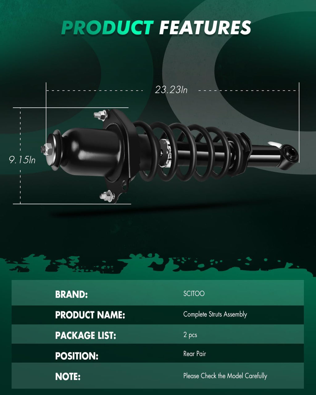 SCITOO Rear Complete Struts Fit 2009 2010 2011 2012 2013 for Toyota Corolla