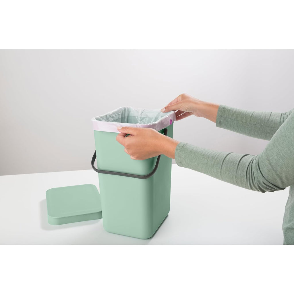 Sort & Go Kitchen Recycling Bin | S / 3.2 Gal / 12L | Jade Green | Removable Stay-Open Lid, Carry Handle | Trash Can