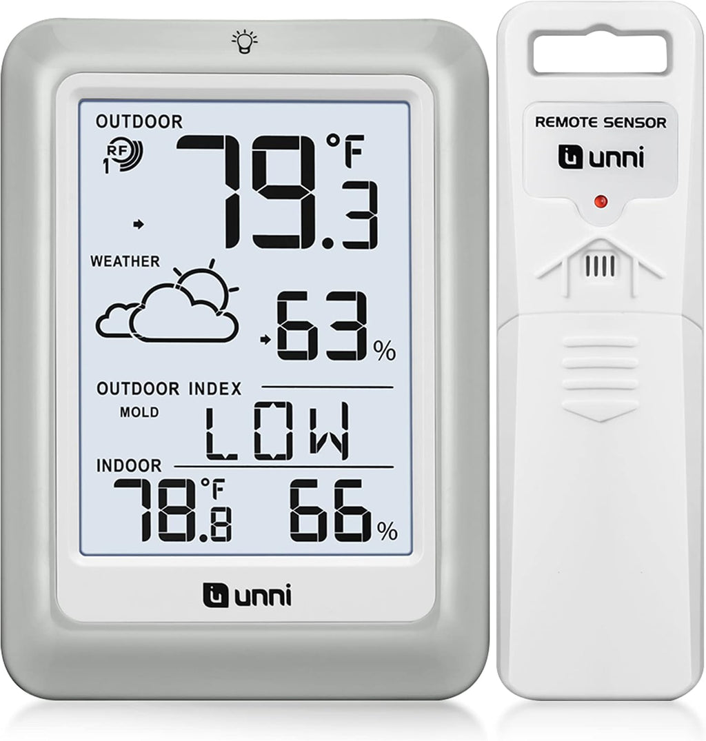 Indoor Outdoor Thermometer Hygrometer Wireless Weather Station, Temperature Humidity Monitor Battery Powered Inside