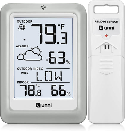 Indoor Outdoor Thermometer Hygrometer Wireless Weather Station, Temperature Humidity Monitor Battery Powered Inside