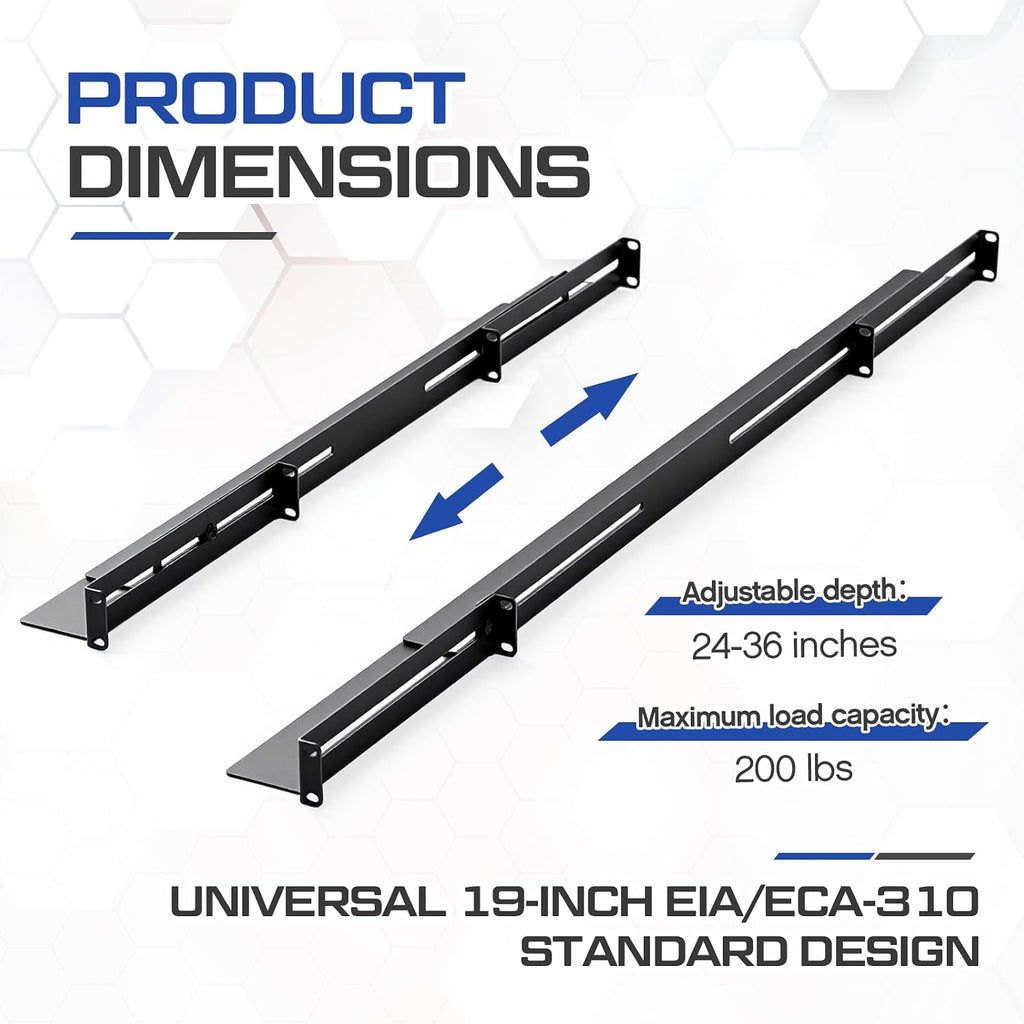 Lounsweer 1U Server Rack Rails 19in 24-36in Adjustable 4-Post Mount