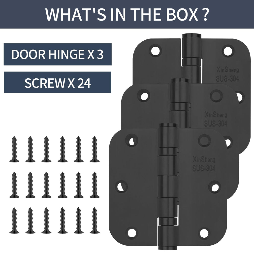 3.5" 304 Thickened Stainless Steel Door Hinges XINSheng 3 Pack(Black)