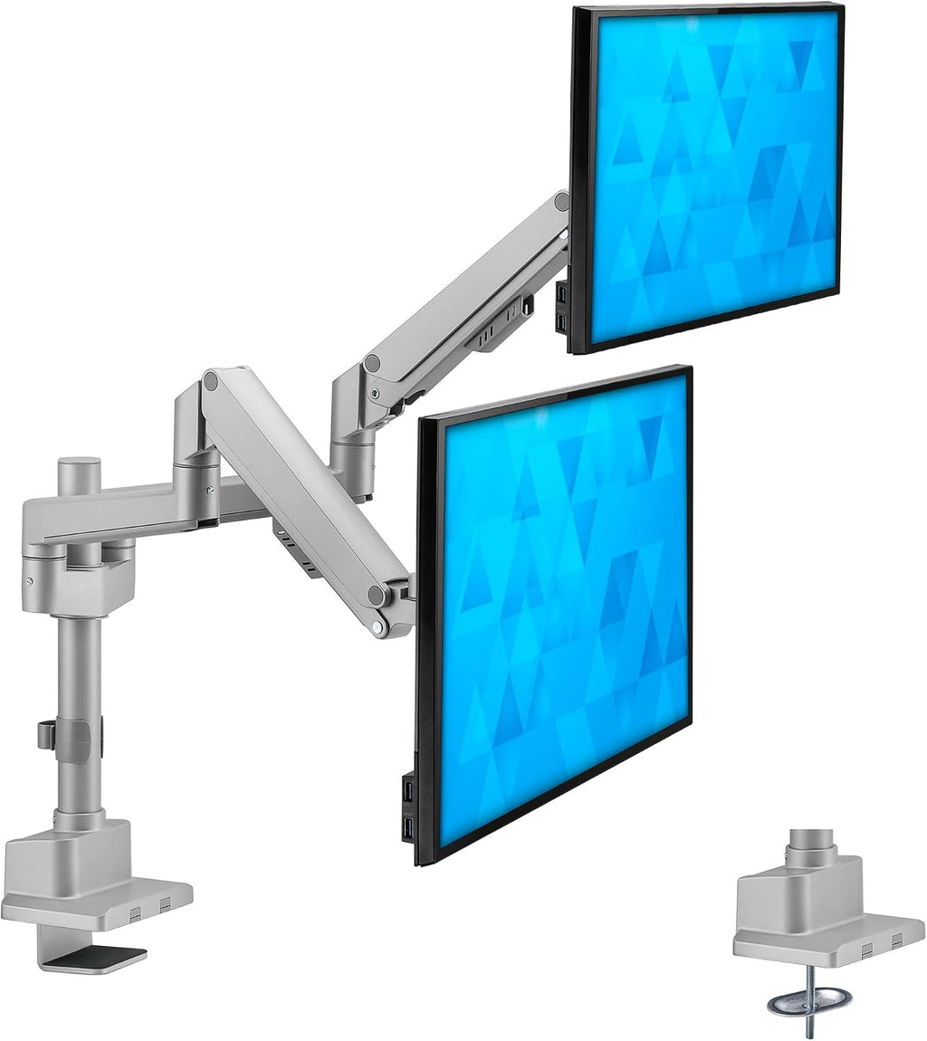 Dual Monitor Mount - Monitor Stands for 2 Monitors, Computer Arms on Desk Stand, Gas Spring Height Adjustable Desk