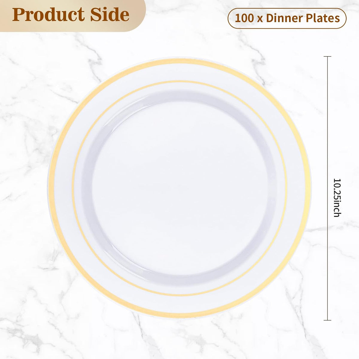 100Pcs Gold Plastic Plates, 10.25 Inch Disposable Dinner Plates