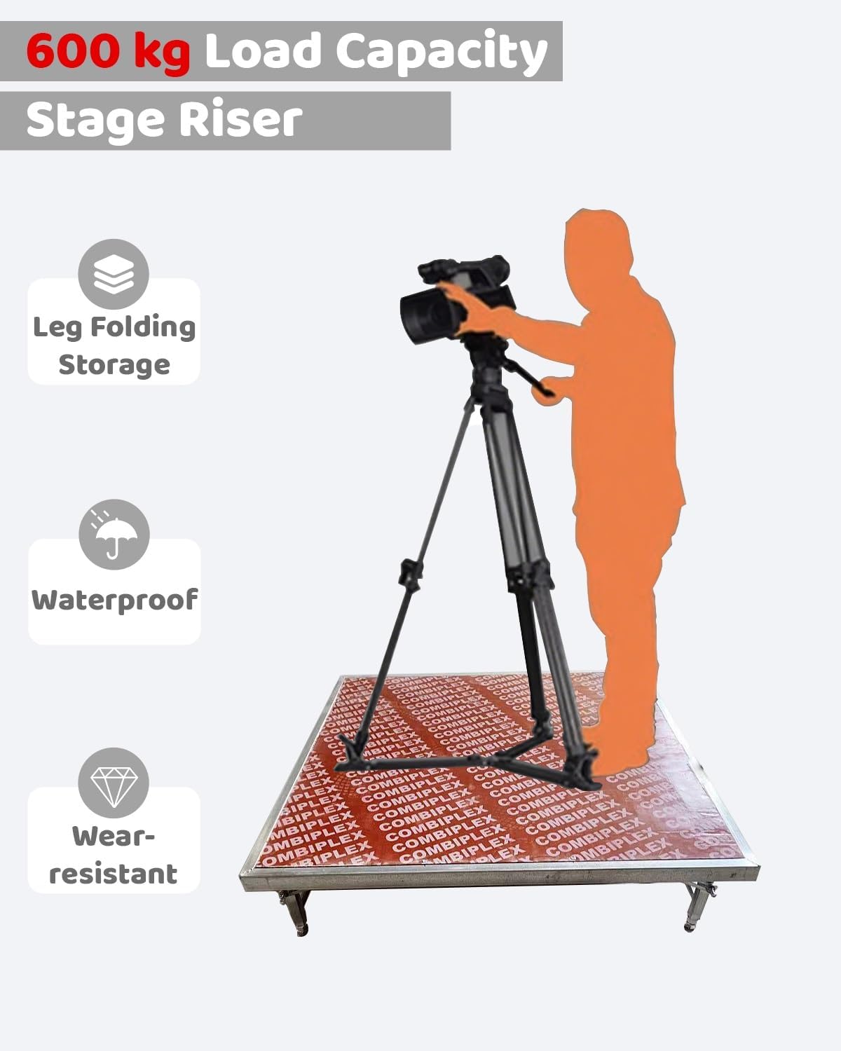 Events Foldable Stage Platform with Adjustable Legs, Wedding Portable Stage Riser Stand 4 5 6 Ft, Dancers Band