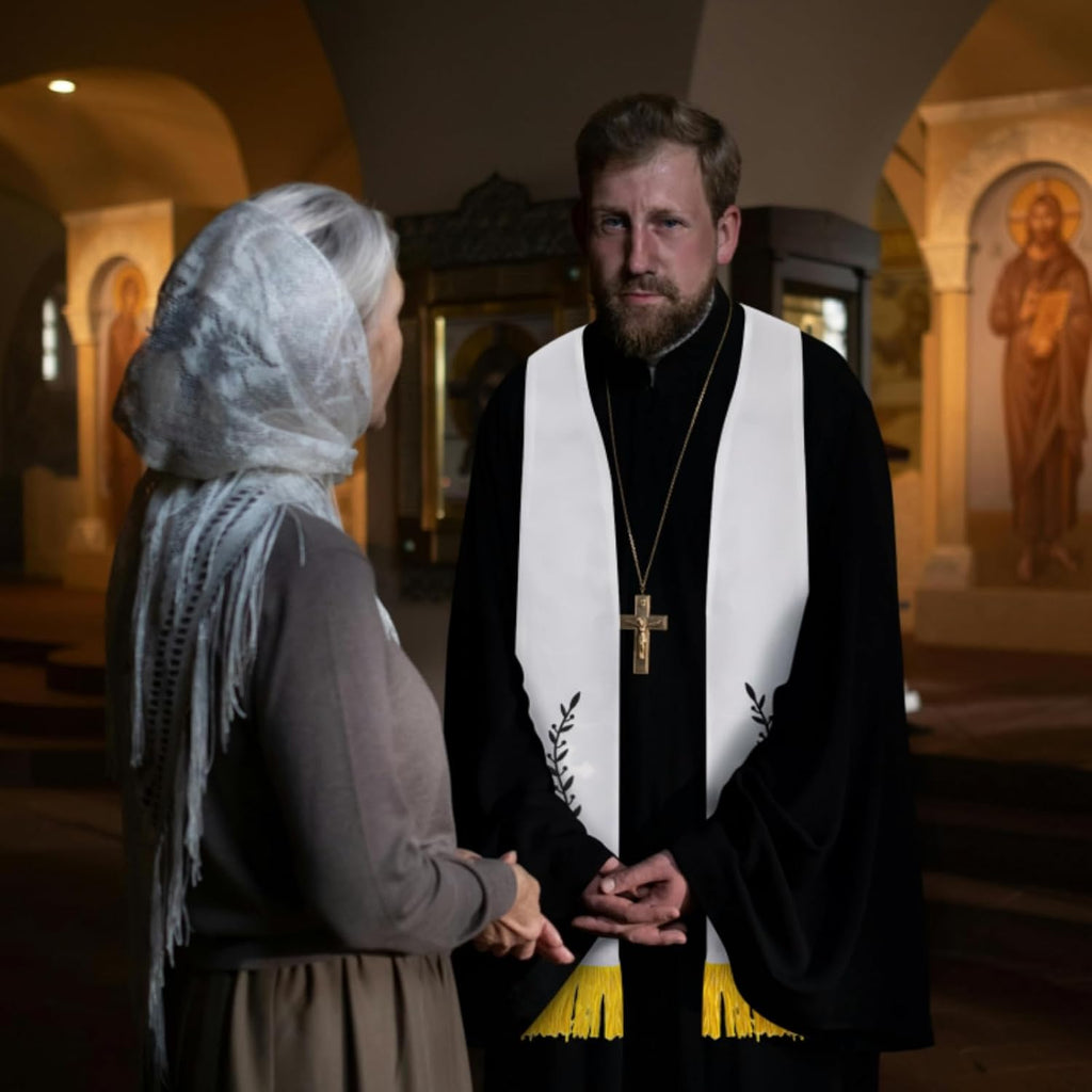 1 Pack Wedding Reversible Stole with Tassels, 75 Inch Clergy Mass Stoles with Cross, White Embroidered Priest Sash