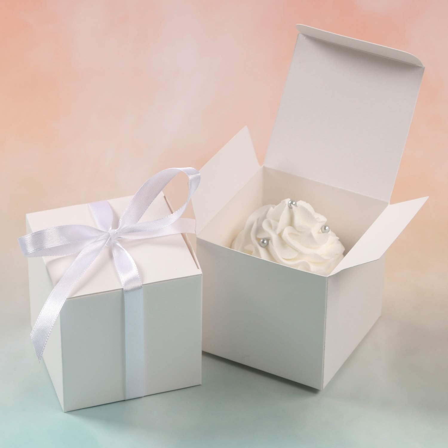60pcs Wedding Favor Boxes, 3x3x3 In Small Gift Box with Ribbons