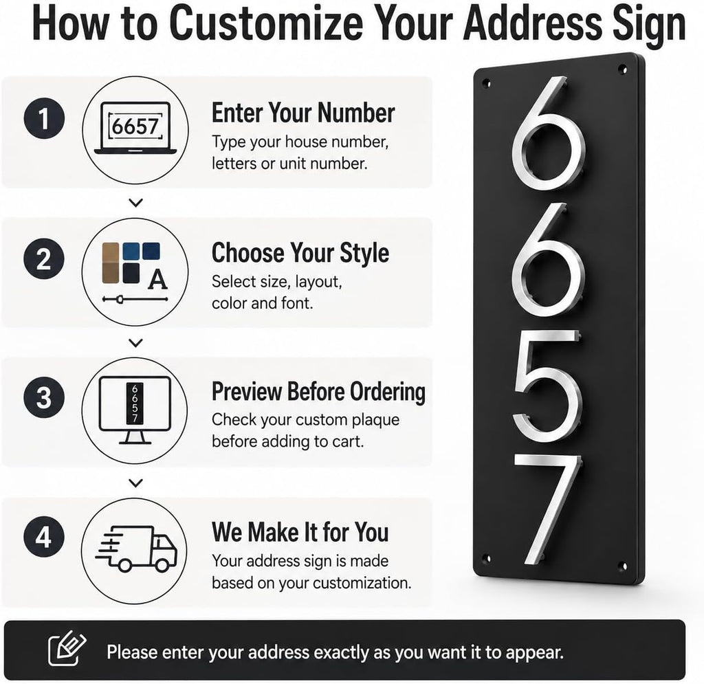 Custom House Numbers for Outside, Modern Address Plaque for House | 5in 3D Floating Numbers, 10mm Back Plate