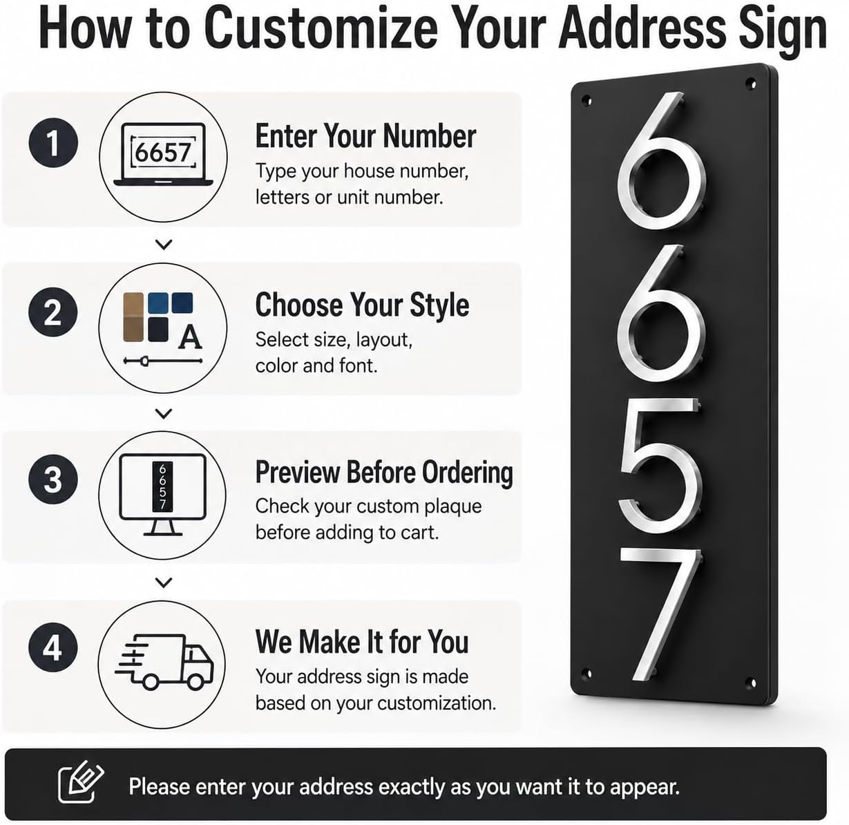 Custom House Numbers for Outside, Modern Address Plaque for House | 5in 3D Floating Numbers, 10mm Back Plate