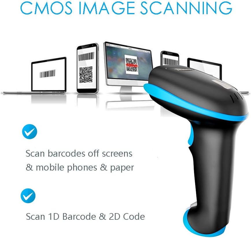 QR Code Scanner Wireless 2D Barcode Scanner With Stand Supports Screen Scan Handheld CMOS Imager Long Range Portable