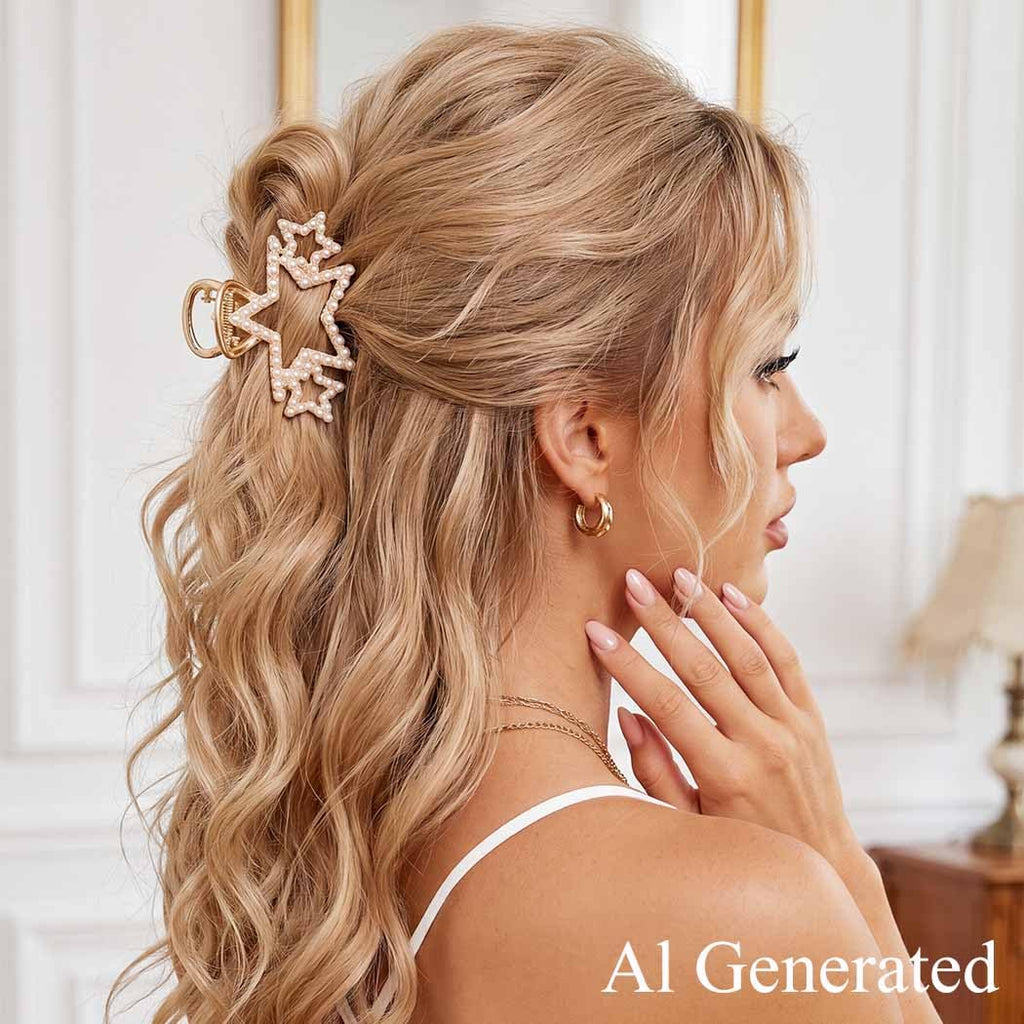 Gold Star Claw Clips Rhinestone Hair Clips Hair Accessories Women | Pearl Claw Clips Medium Metal Hair Clips Sparkly