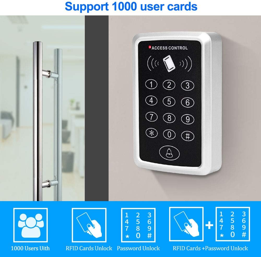 Security Access Control System kit Card Swipe, keypad Door Lock, 1000 User Capacity, smart Door Opener, 180kg /350LBs