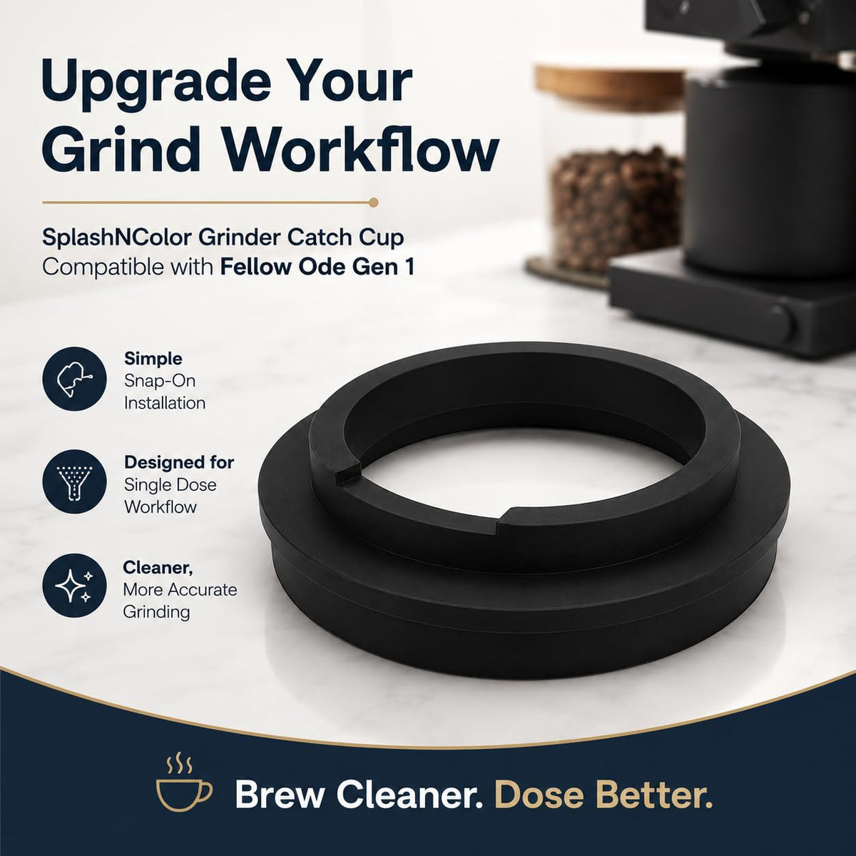 SplashNColor Grinder Catch Cup Compatible with Fellow Ode Gen 1 – Grounds Collection Container | Friction Fit Dosing Bin | Coffee Bean Catcher Replacement Accessory