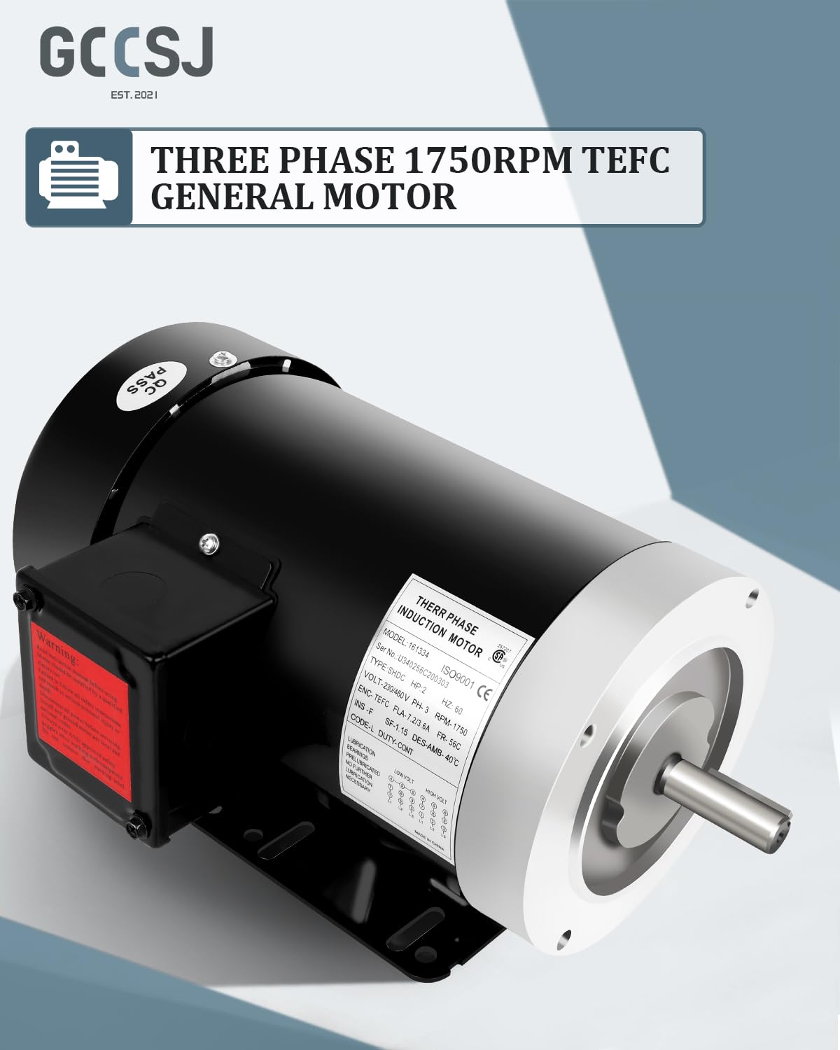 2HP General Electric Motor Three Phase 1750RPM 56C Frame TEFC 230/460V
