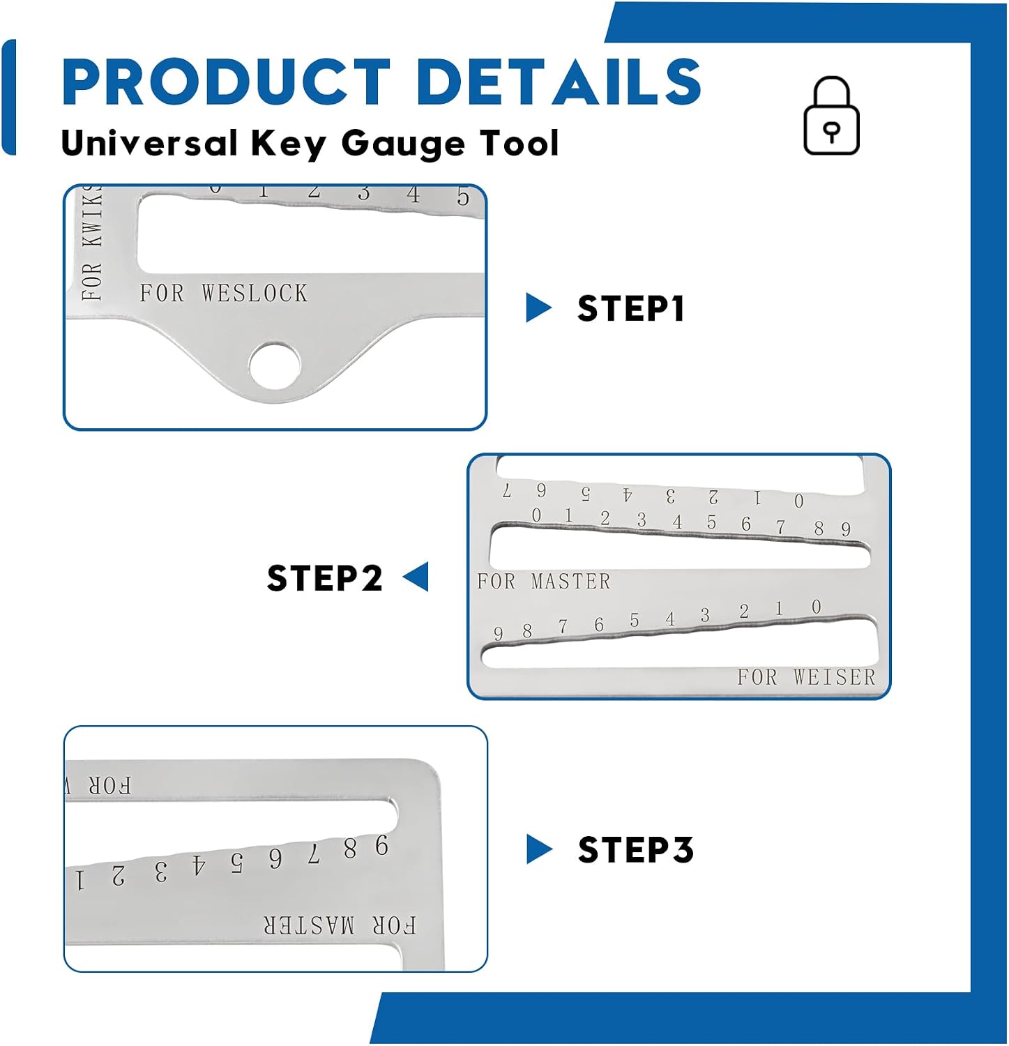 Universal Key Gauge Tool for Kwikset, Weiser, Weslock Locks