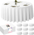 96 Inch Disposable Plastic Tablecloth White, 10 Pack Round Premium Table Covers for Dining, Wedding, Party, Picnic