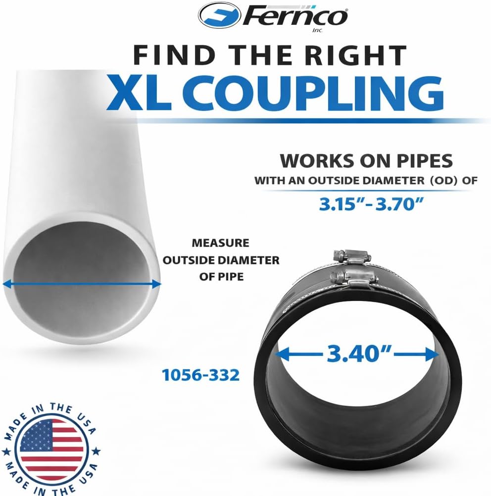 XL 1056-332 Flexible Pipe Coupling 3” – Extra-Long DWV Connector with Stainless Steel Clamps – Positive Seal for Cast
