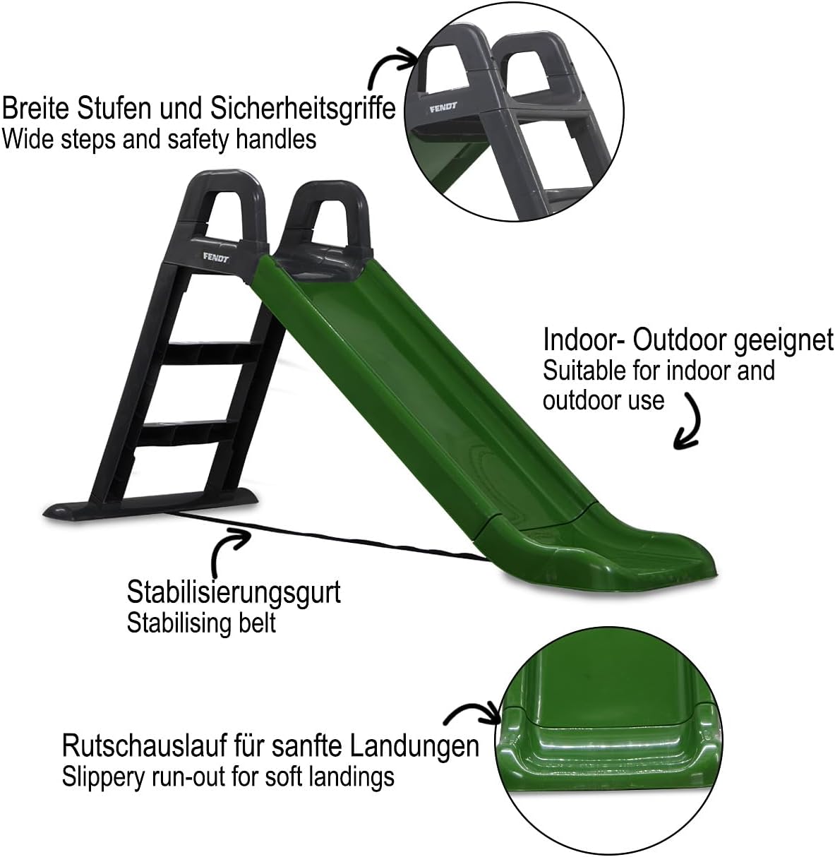 Fendt 460354 Slide Made of Robust Plastic, Slide Spout for Gentle Landings, Wide Steps and Safety Handles