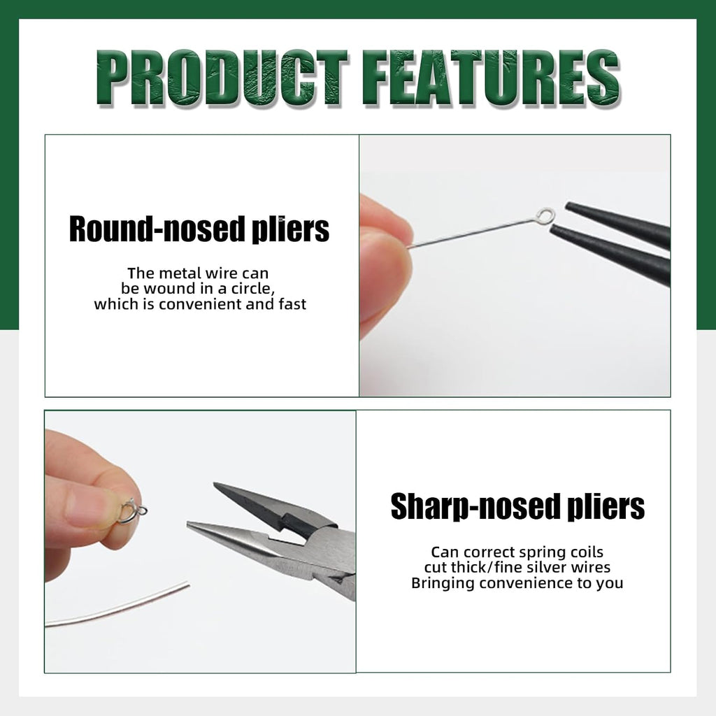 8Pcs Jewelry Pliers Set - 4.5" Round Nose, Wire Cutting, Chain Nose Pliers With Tweezers, Jump Ring Opener for