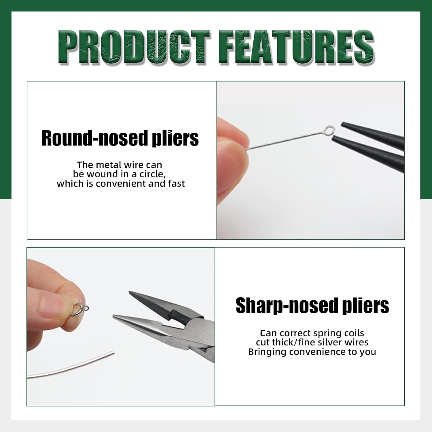 8Pcs Jewelry Pliers Set - 4.5" Round Nose, Wire Cutting, Chain Nose Pliers With Tweezers, Jump Ring Opener for