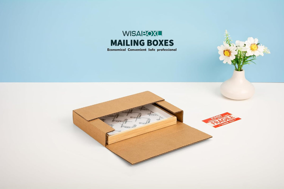 9x6x1.3 inch Shipping Boxes with Fragile Stickers, Brown, 25-Pack