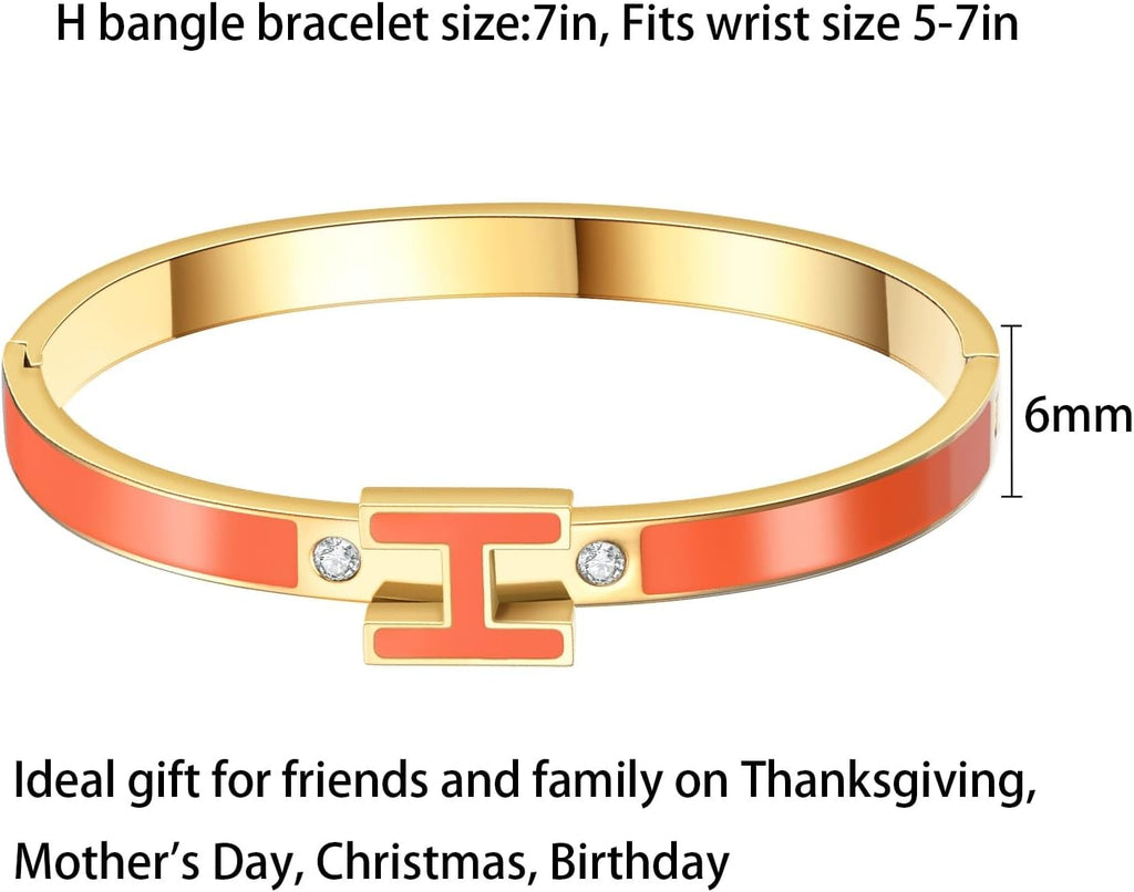 H Bangle Bracelet for Women - 18K Gold Plated Stainless Steel Enamel Bracelet - Fashion H Letter Jewelry - Elegant