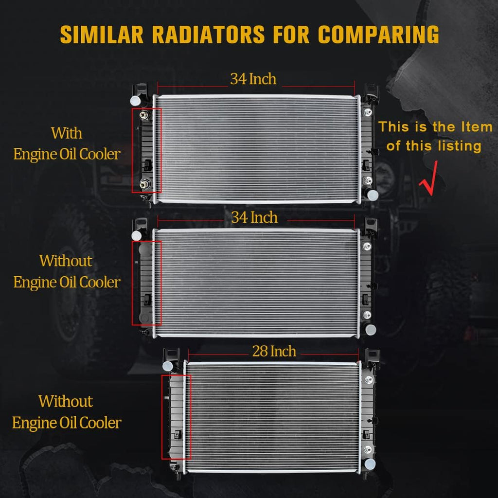 DWVO 34'' Core Radiator Compatible Compatible with Chevy Silverado Suburban GMC Yukon Sierra Tahoe Escalade Hummer H2 4.3L 4.8L 5.3L 6.0L 6.2L V8 DWRD1001