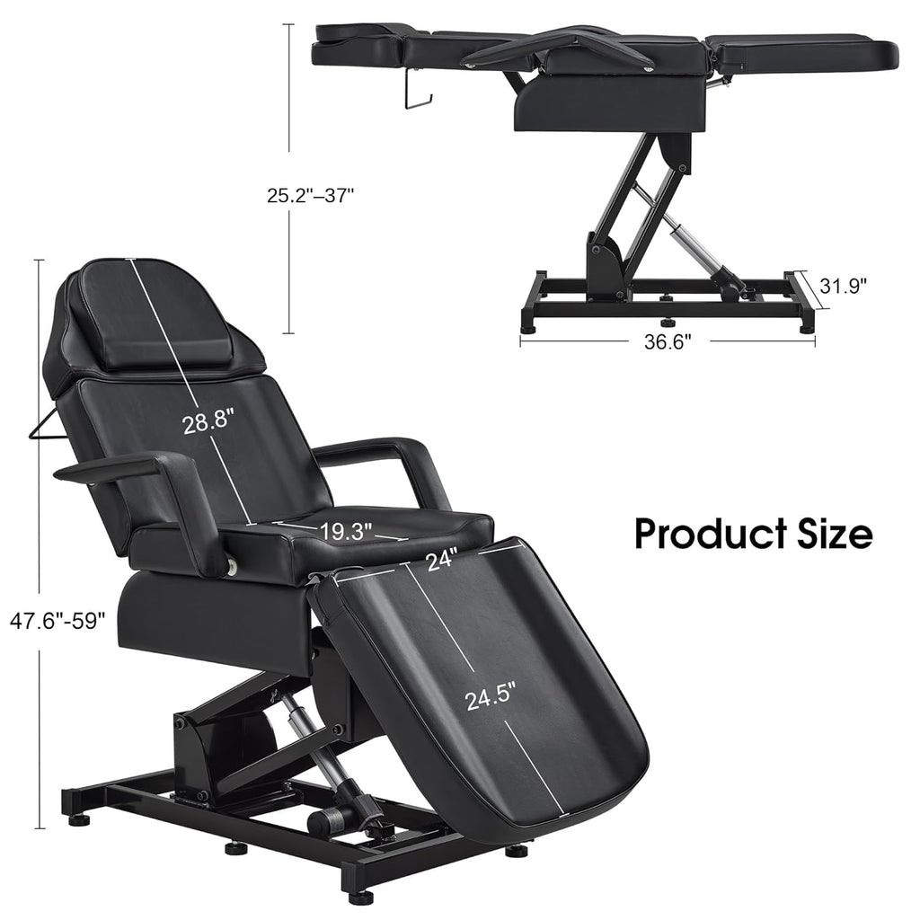 3-Motor Electric Tattoo Chair Salon Massage Facial Bed Black 2751