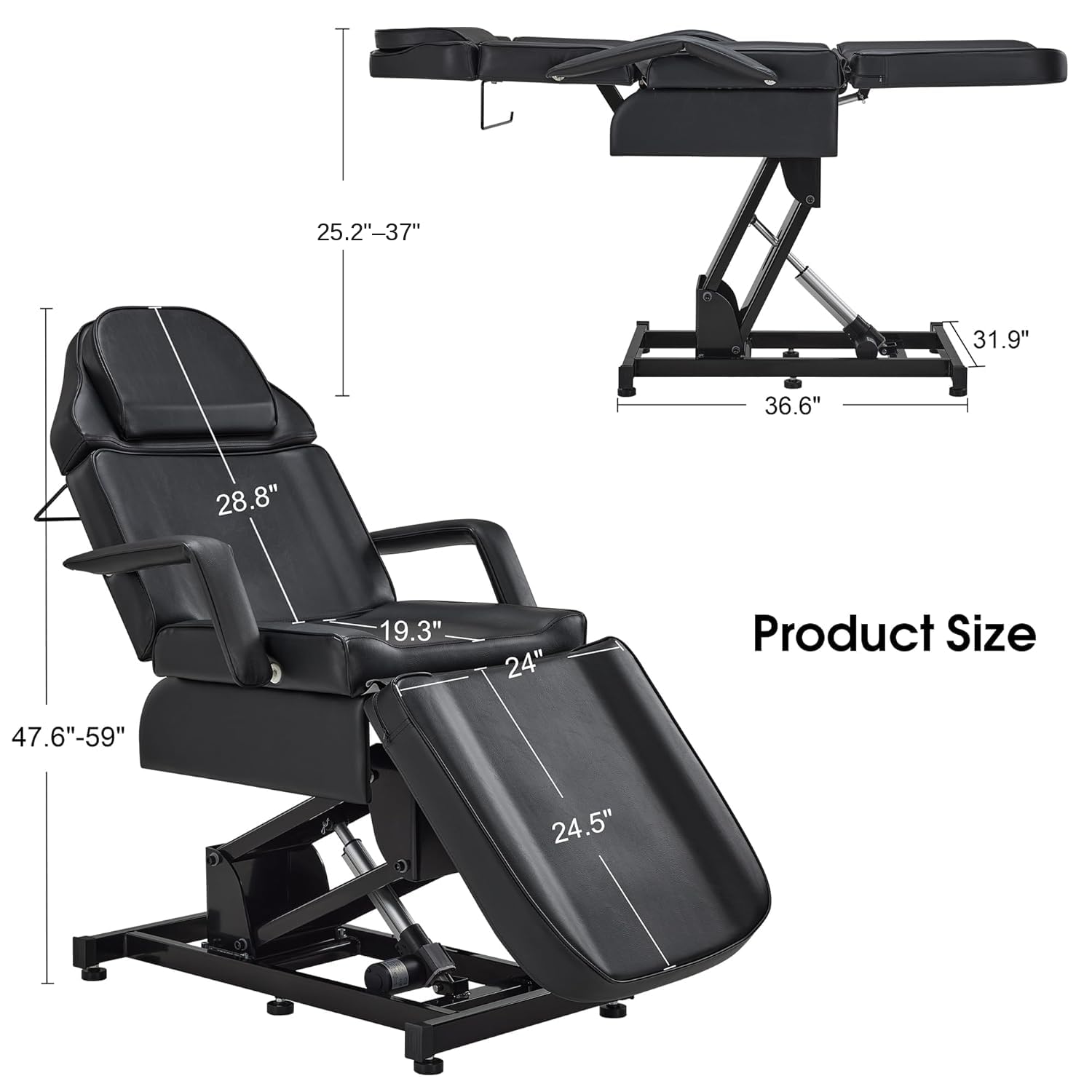 3-Motor Electric Tattoo Chair Salon Massage Facial Bed Black 2751