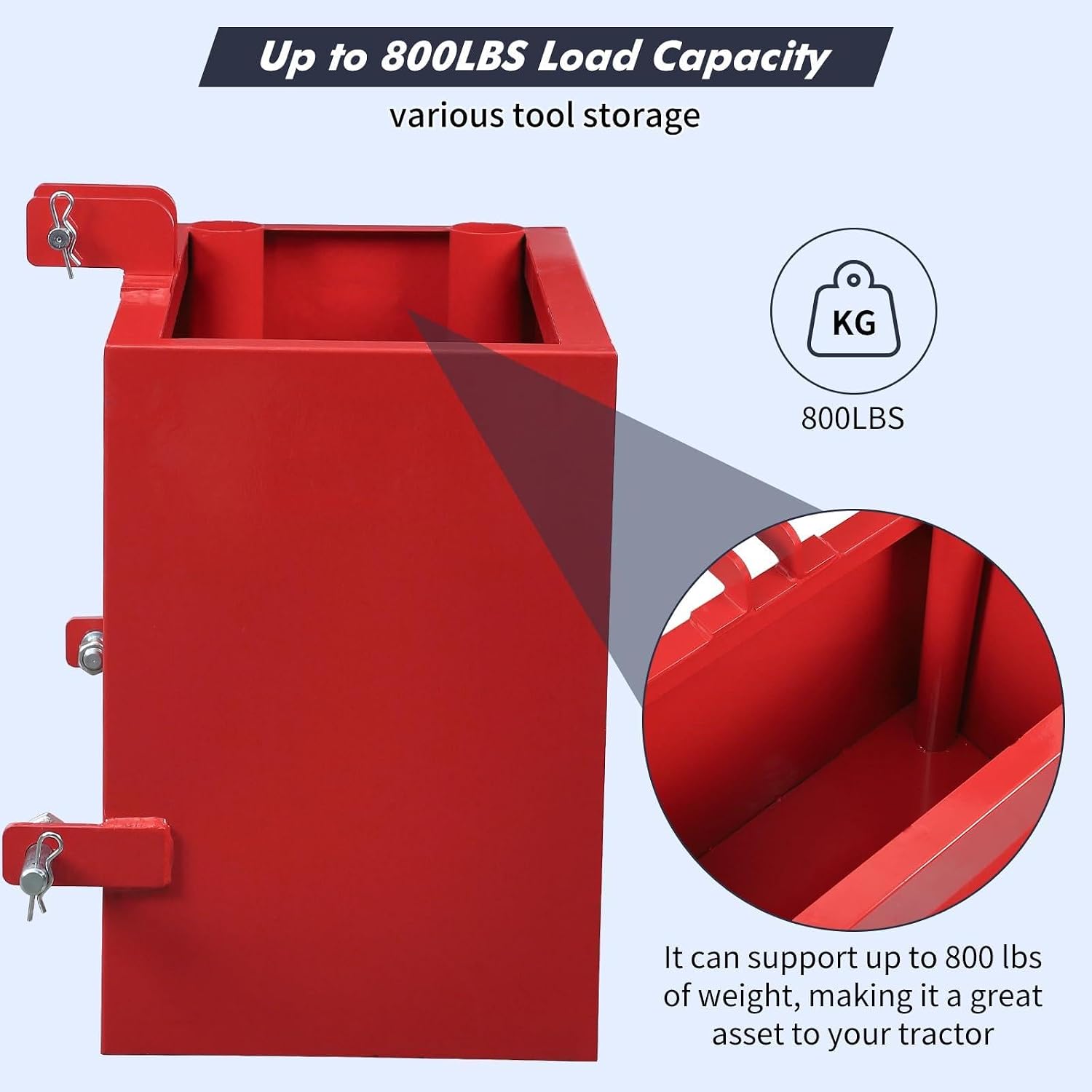 3 Point Ballast Box for Tractor Category 1, 800 LBS Capacity 5 Cu.ft Volume, Heavy Duty Steel with Standard 2" Hitch