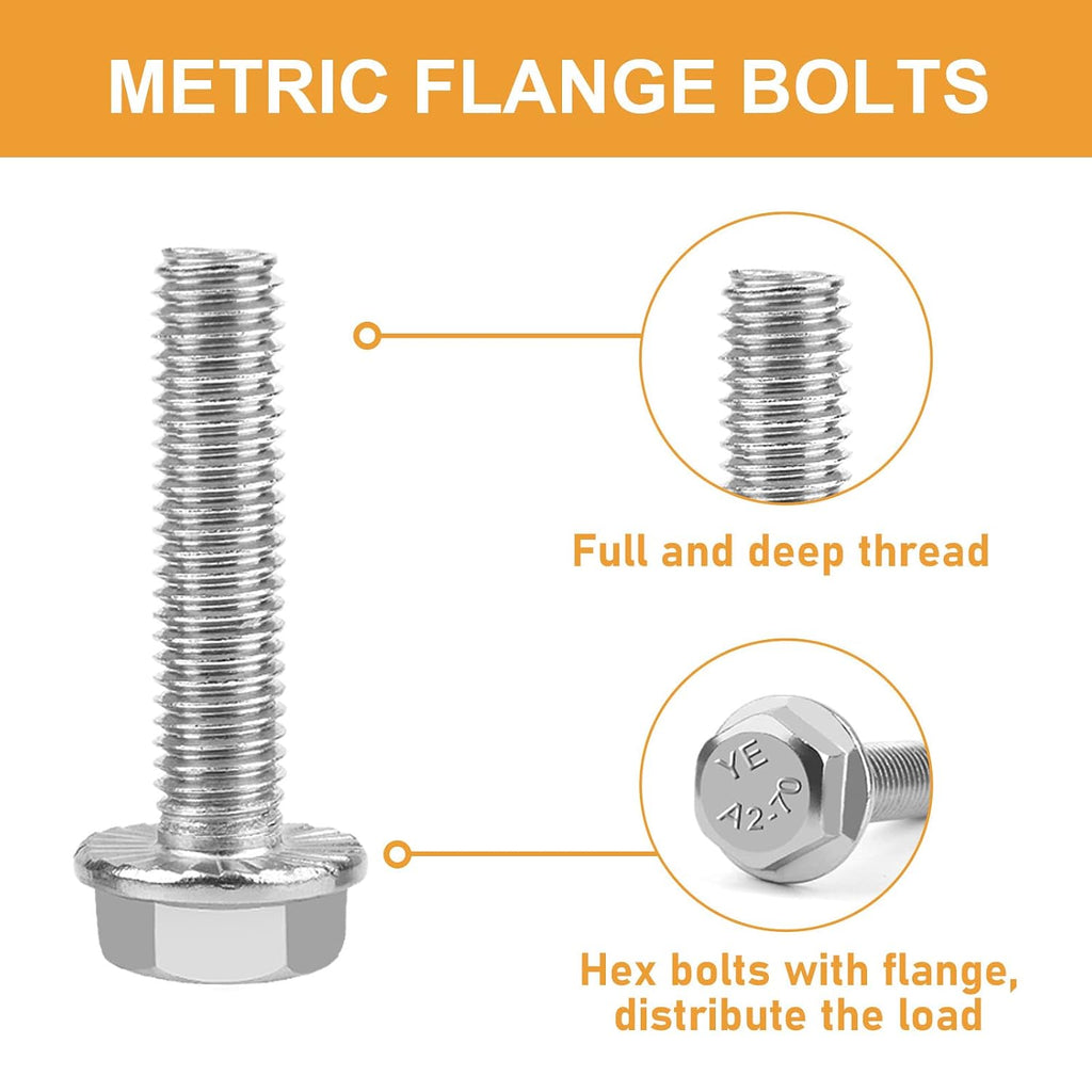 VIGURE 90PCS M8-1.25 Flange Hex Bolts Screws Serrated Flange Nuts Washers
