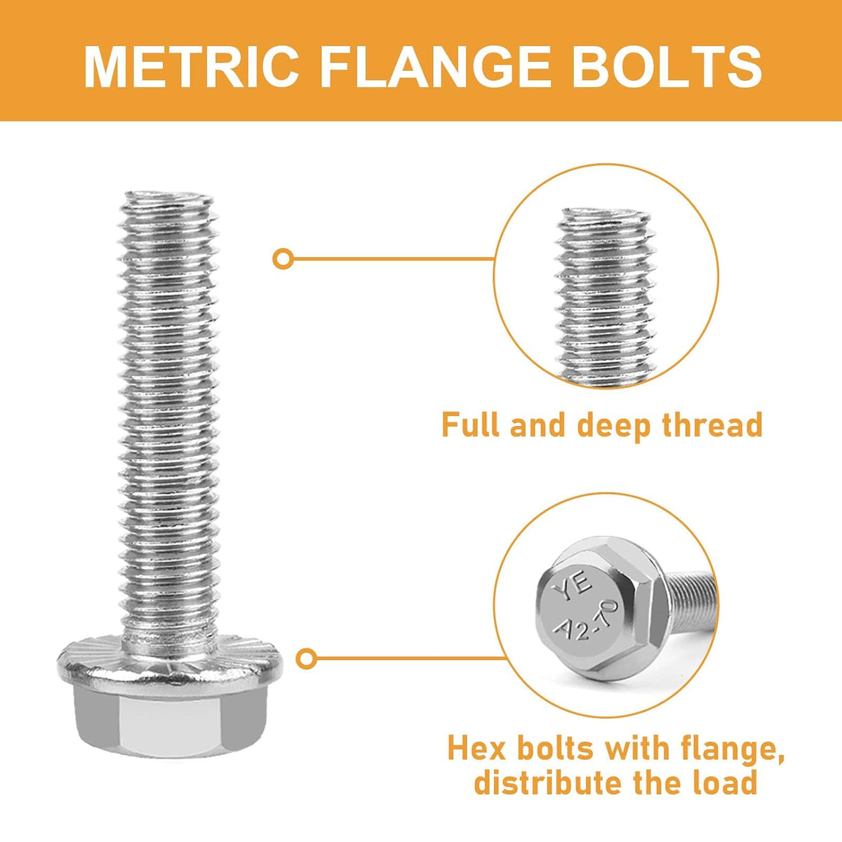 VIGURE 90PCS M8-1.25 Flange Hex Bolts Screws Serrated Flange Nuts Washers