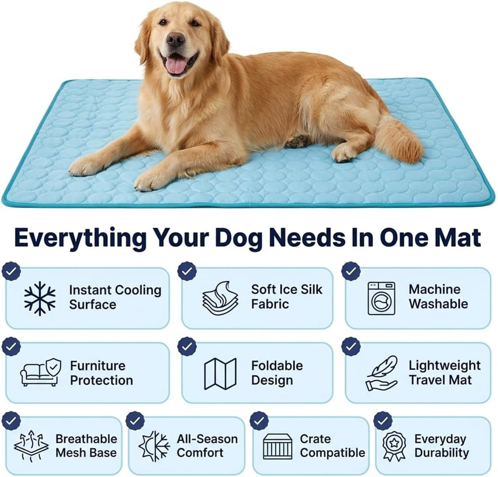 Cooling Mat for Dogs – 32" x 44" Ice Silk Dog Cooling Mat | Self-Cooling, Non-Toxic | Indoor & Outdoor, Crate, Car |