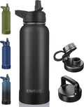 40 oz Insulated Stainless Steel Water Bottle With Straw and 3 Lids | Large Metal Sports Water Jug, Leakproof Reusable