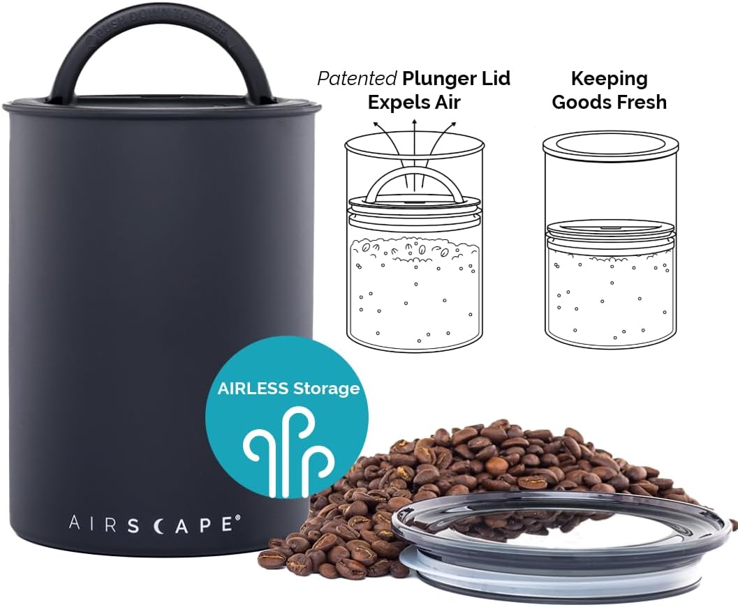 AirScape by Planetary Design | Airless Coffee Storage | 500g | Matte Black | Container | US Patented Inner Plunger