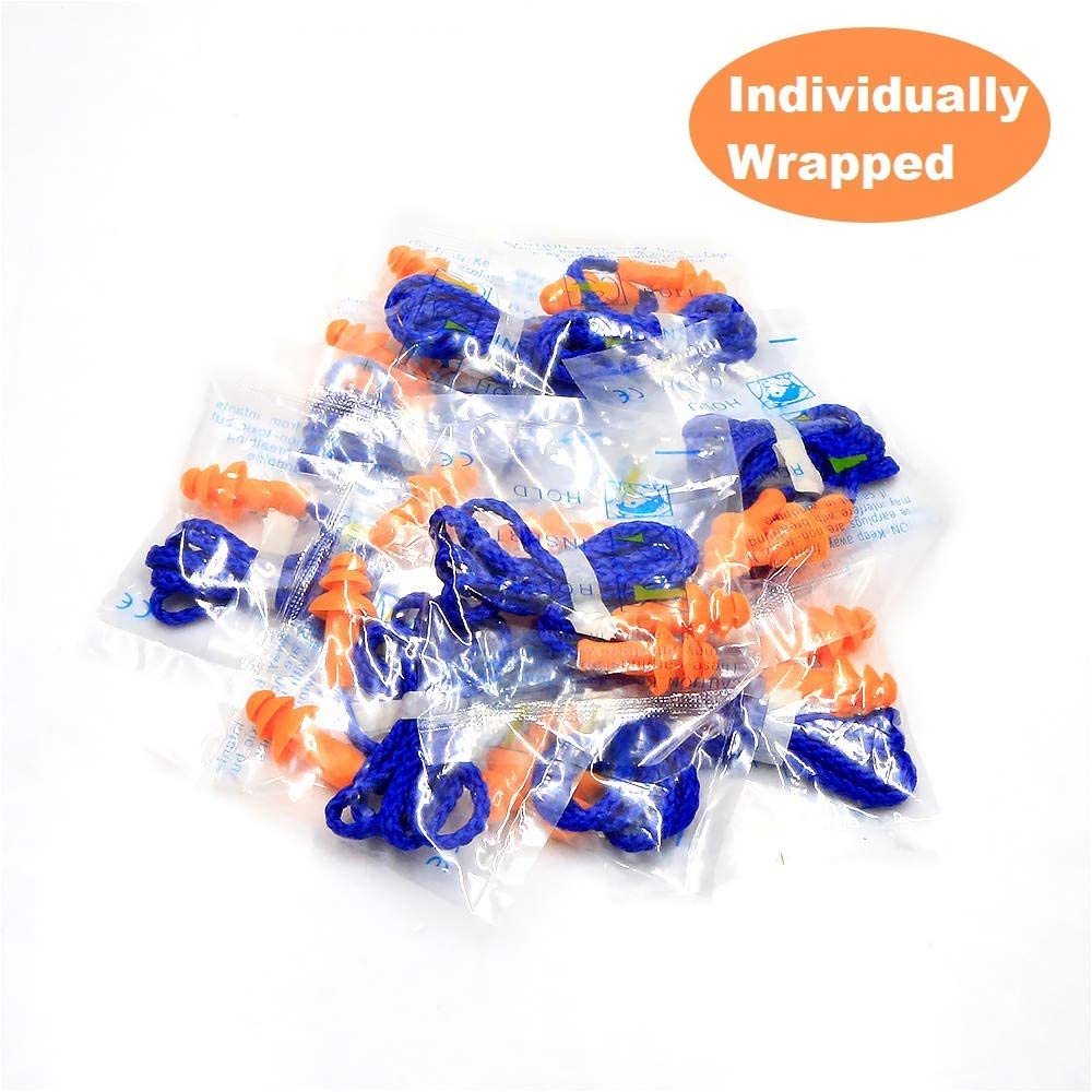 Quality Reusable Earplugs 100 Pair - 25dB Corded Silicone Ear Plugs for Shooting Construction Work Ear Plugs