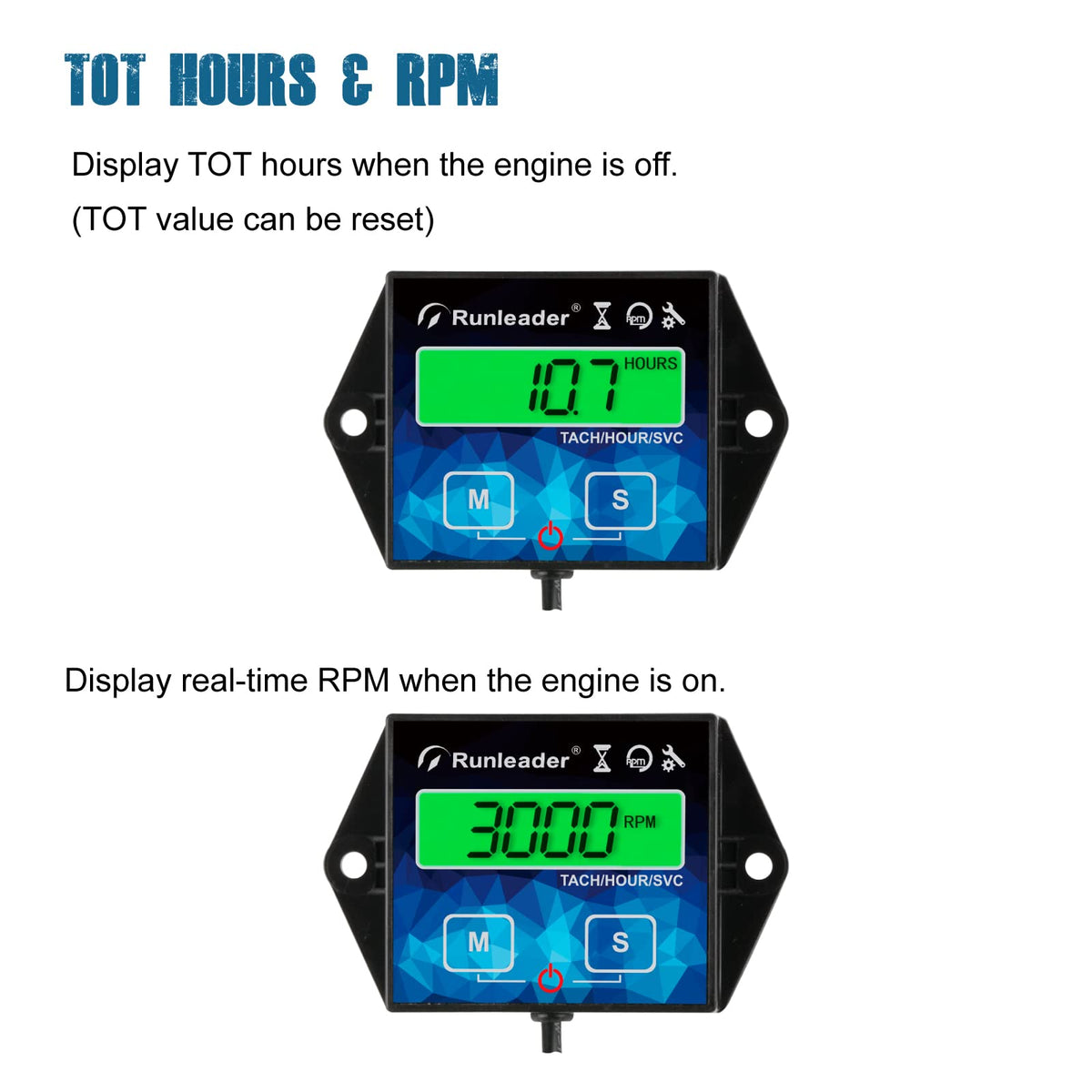 2 Pieces Runleader Backlight Hour/Tach Meter, Maintenance Reminder