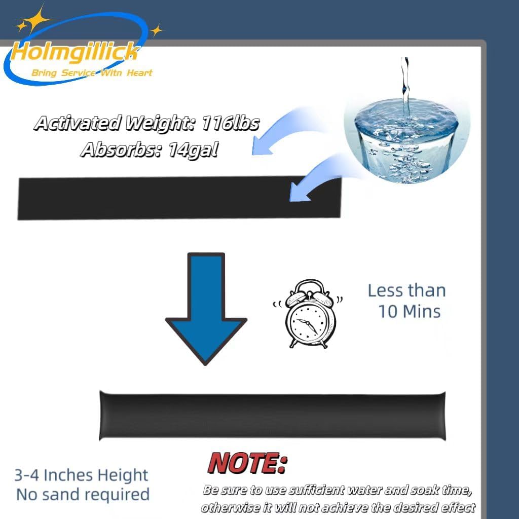 Water Barrier 5 ft x 6.5 inch Absorbent Flood Barriers Home Sandless Sand Bags for Flooding Reusable Water Absorber