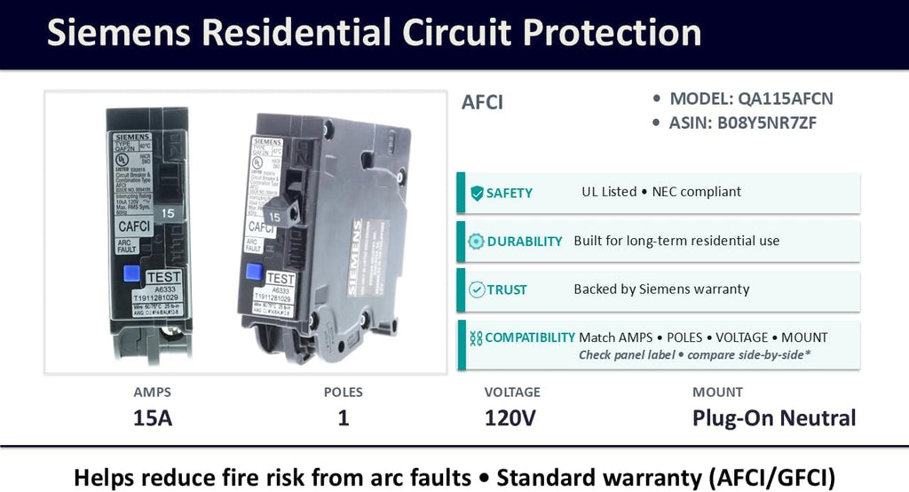 15 Amp 1-Pole Combination Type AFCI Plug-On Neutral Circuit Breaker