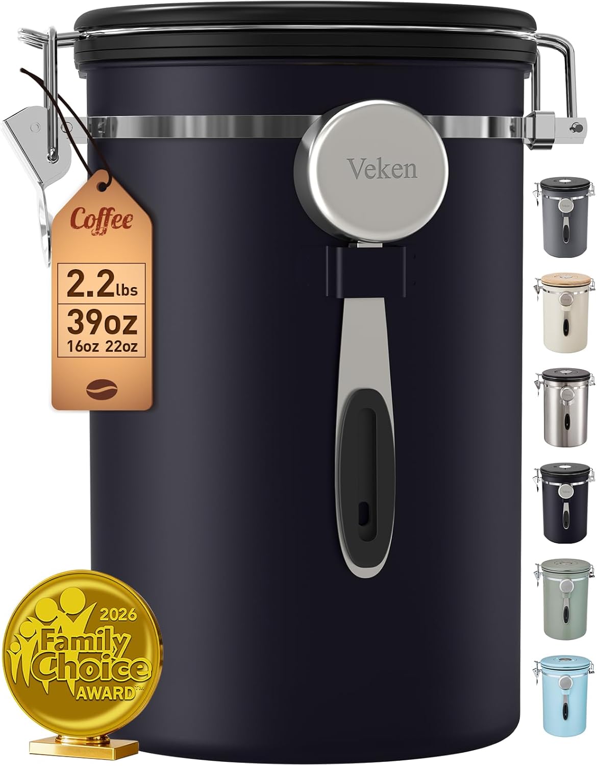 Coffee Canister,39OZ, 2.2lbs,Large Airtight Stainless Steel Container | Kitchen Food Storage Jars for Beans,Ground