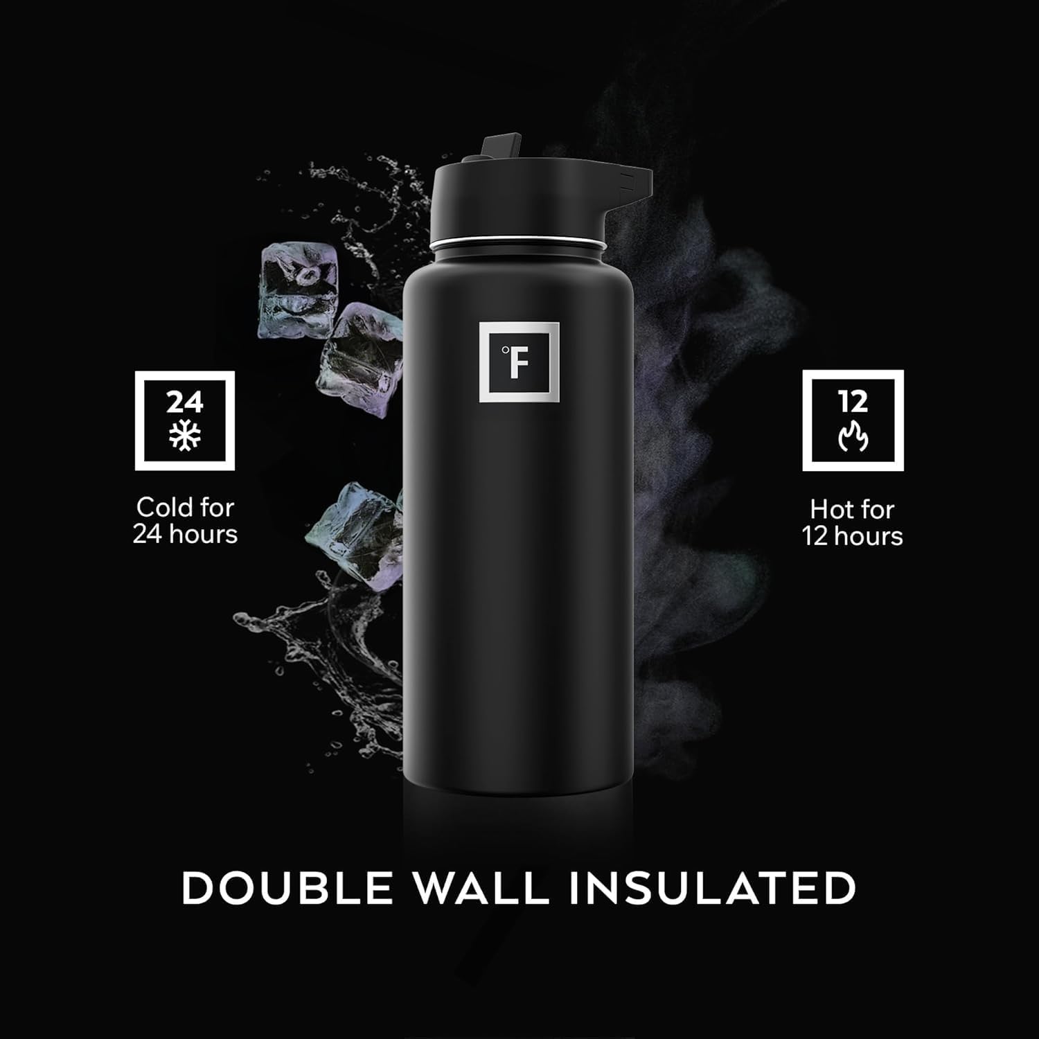 32 oz Wide Mouth Water Bottle with 3 Lids | Insulated Stainless Steel Sports Water Bottle with 3 Leakproof Lids - BPA